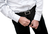 a person zipping up their pants