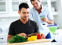 two men drinking festive beverages