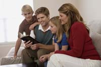 a family reading a book