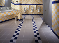 a checkerboard washroom