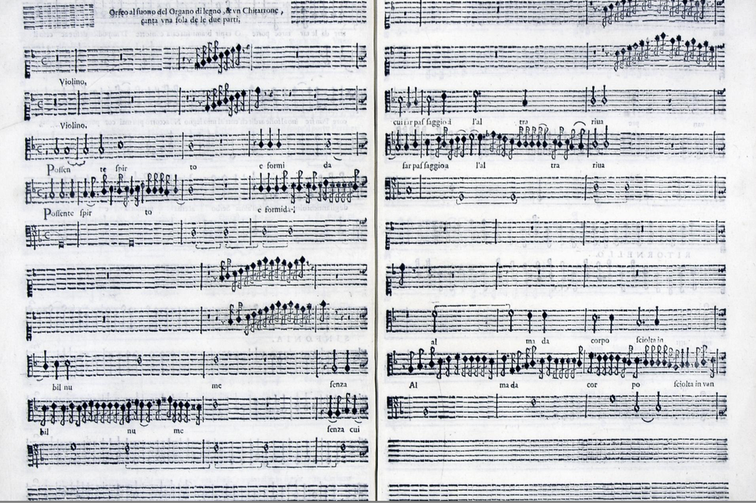 Facsimile of the 1609 published score of "Possente spirto"