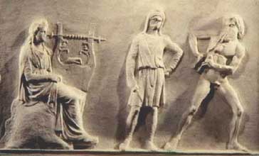 Relief of Apollo and Marsyas contest, Mantineia, 350-320 BCE