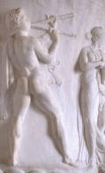 Aulos player, ancient relief