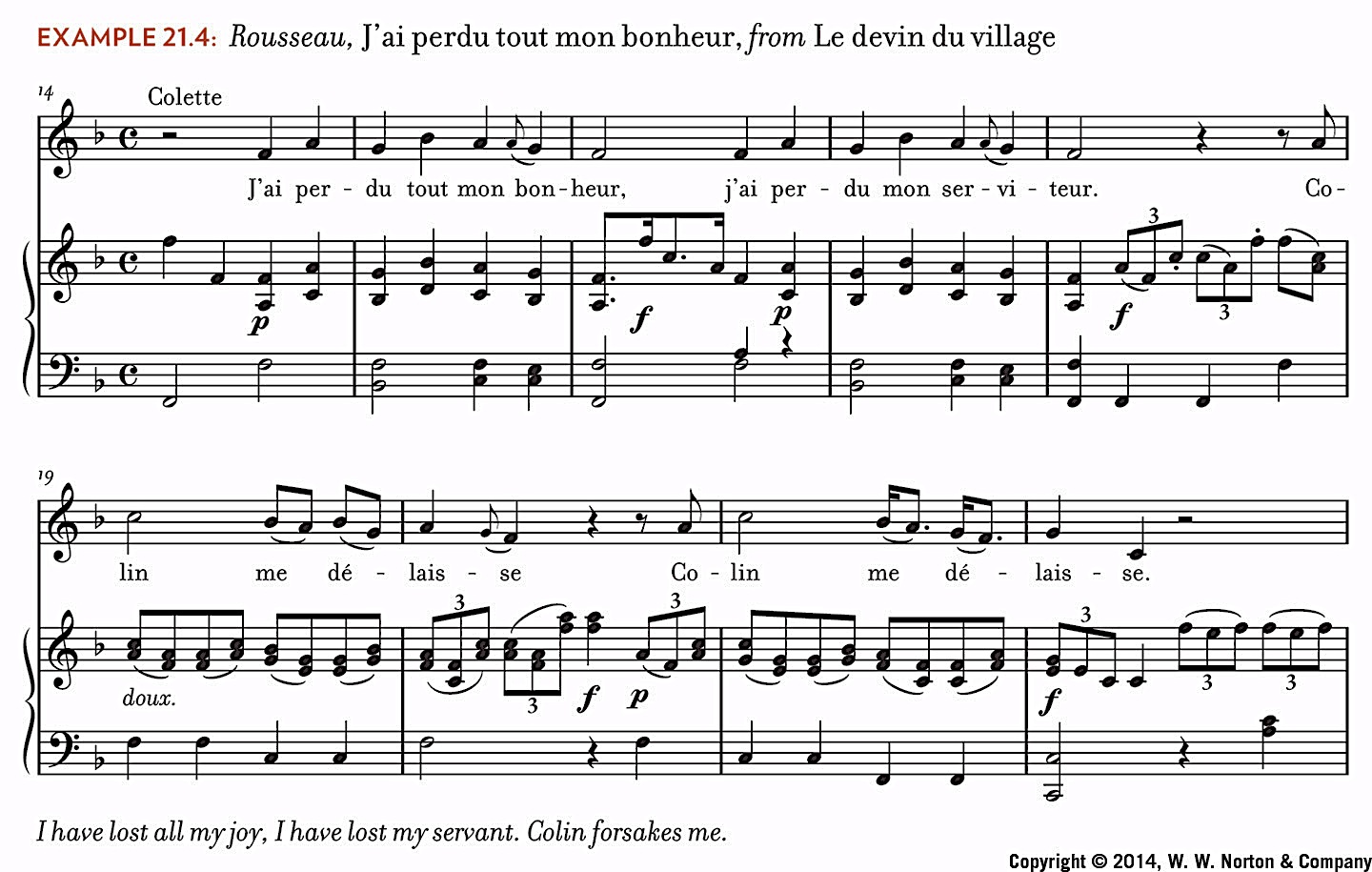 Score excerpt: Rousseau, &ldquo;J&rsquo;ai perdu tout mon bonheur&rdquo;