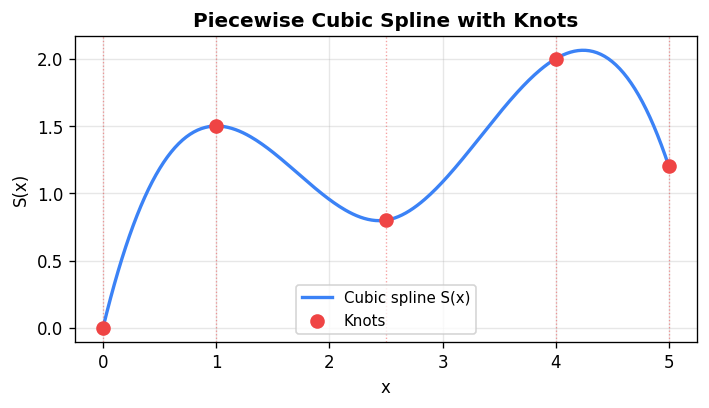 Piecewise Cubic Spline with knots marked